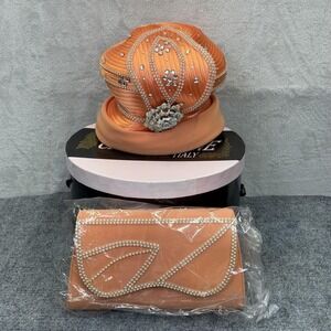 Champagne Italy Hat & Purse Set Cloche Orange Rhinestone Derby Church Wedding